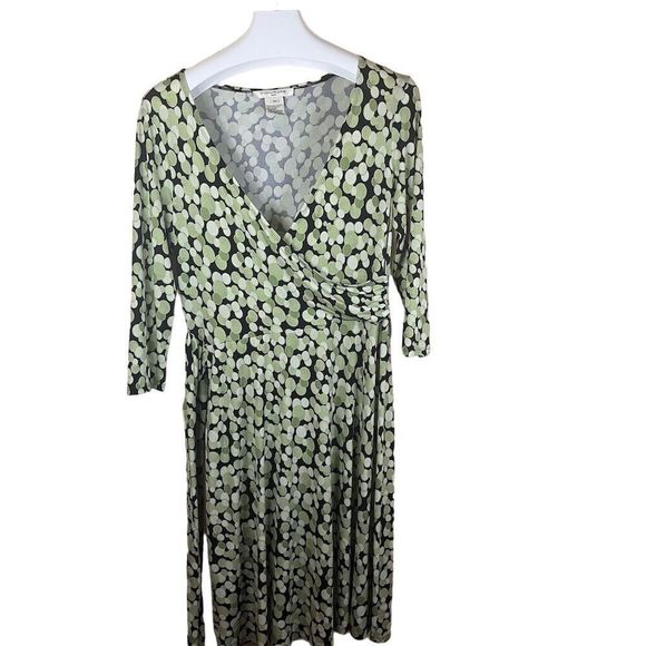Evan-Picone Women's Size 14 Green Polka Dot Wrap‎ Dress V-Neck Midi Length - Picture 1 of 7